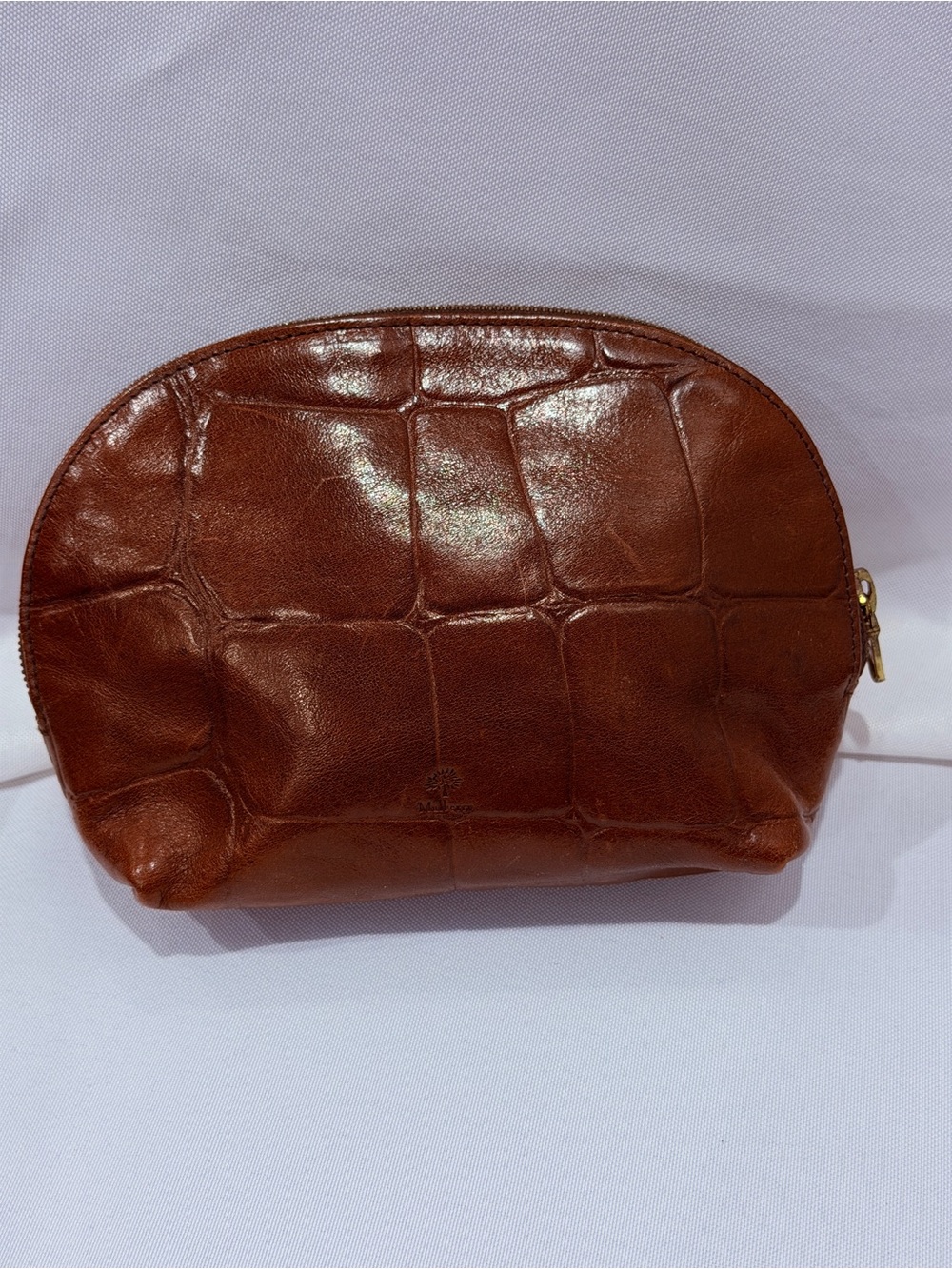Vintage Mulberry Brown Croc-Embossed Leather Cosmetic Pouch